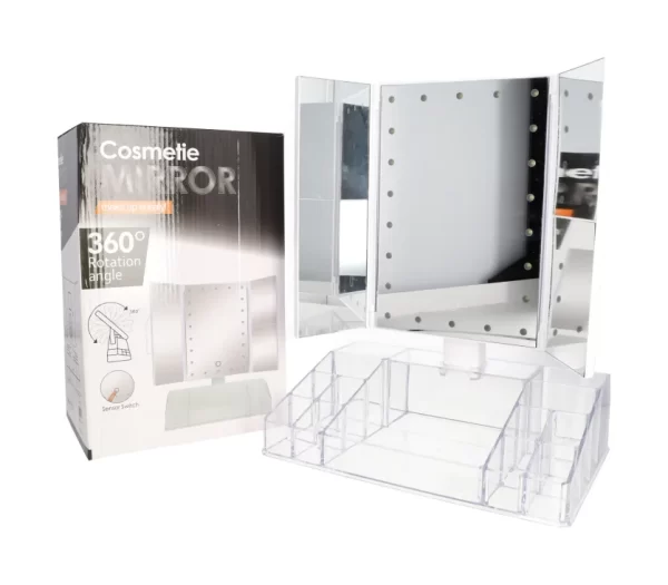 Cosmetic Light Mirror With Makeup Organizer