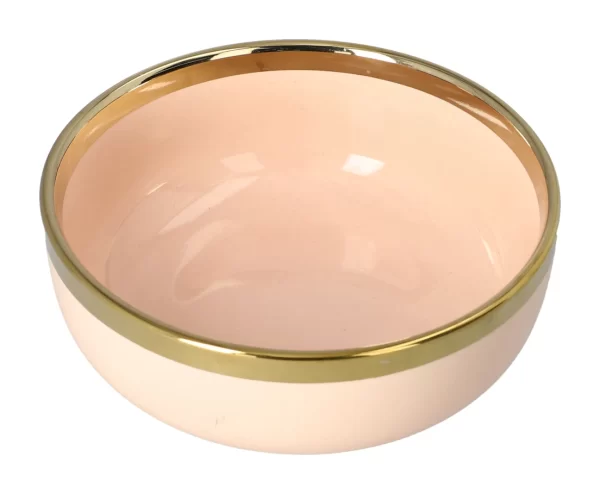 Pink Ceramic Bowl With Gold Rim 15cm