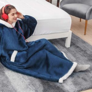 Extra Long Oversized Plush Blanket Hoodies - Blue 1