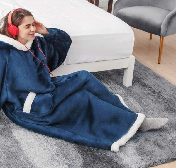 Extra Long Oversized Plush Blanket Hoodies - Blue 1