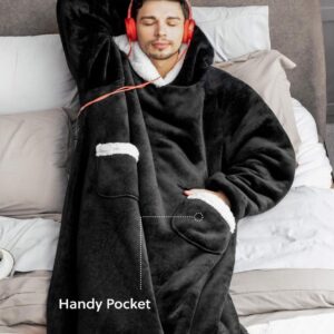 Extra Long Oversized Plush Blanket Hoodies - Black