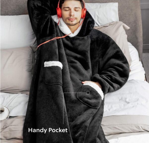 Extra Long Oversized Plush Blanket Hoodies - Black