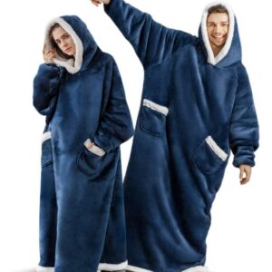 Extra Long Oversized Plush Blanket Hoodies - Blue -3