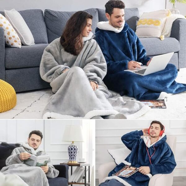 Extra Long Oversized Plush Blanket Hoodies - Gray-Blue