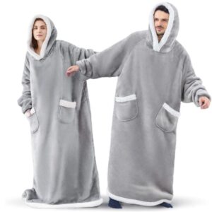 Extra Long Oversized Plush Blanket Hoodies - Gray-3