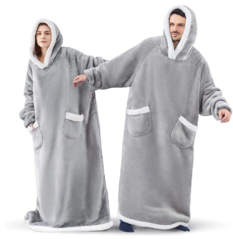 Extra Long Oversized Plush Blanket Hoodies - Gray-3