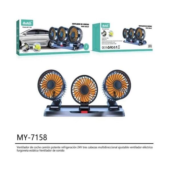 Baihuo MY-7158 Vehicle Cigarette Lighter Powered Triple Head Fan