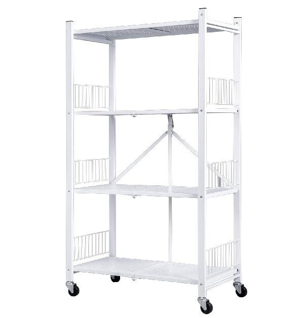 JG20375387 4 Tier Folding Trolley Shelf With Lockable Wheels