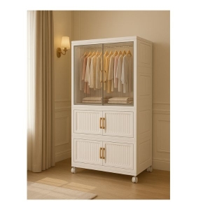 Portable 2-Tier Foldable Wardrobe on Wheels