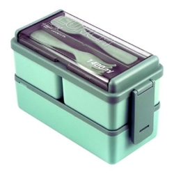 2 Layer 1400ml Lunch Box with Spoon and Fork Green