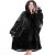 Oversized Plush Blanket Hoodies One Size Fits All Black