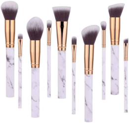 10 Piece Marble Style Professional Makeup Brush Cosmetic Set White